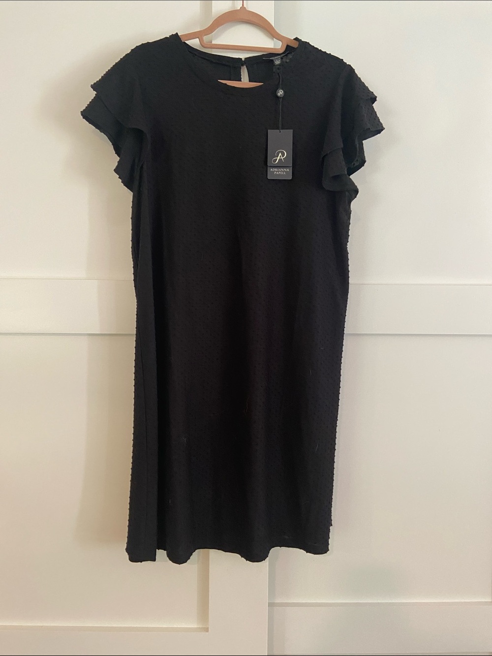 Adrianna Papell Black Ruffle-Sleeve Midi Dress